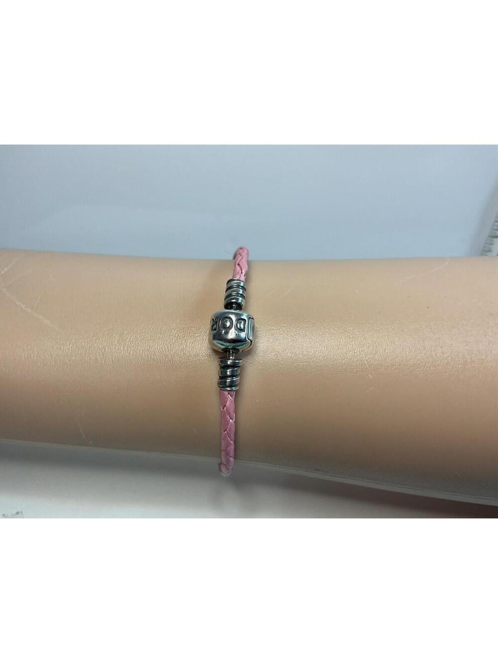 Pandora Pink Leather Braided Bracelet 7”